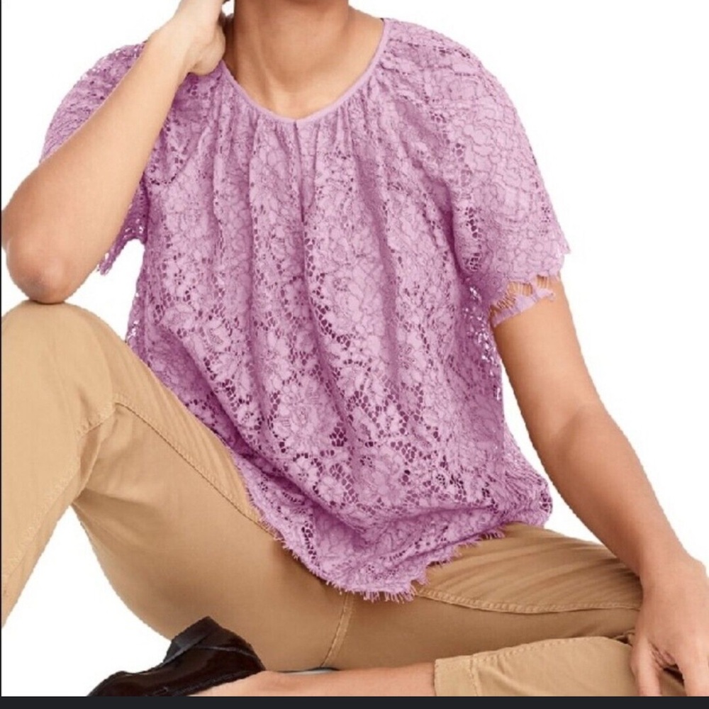 JCrew NWT Short Sleeve Purple Violet Elegant Lace lined Women’s Blouse.